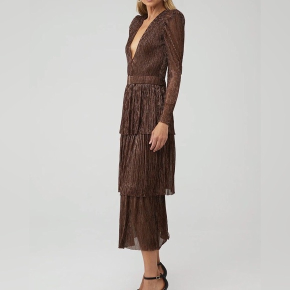 Sabina Musayev Carry Dress Brown Tiered Ruffled Sheath Dress - Picture 7 of 9